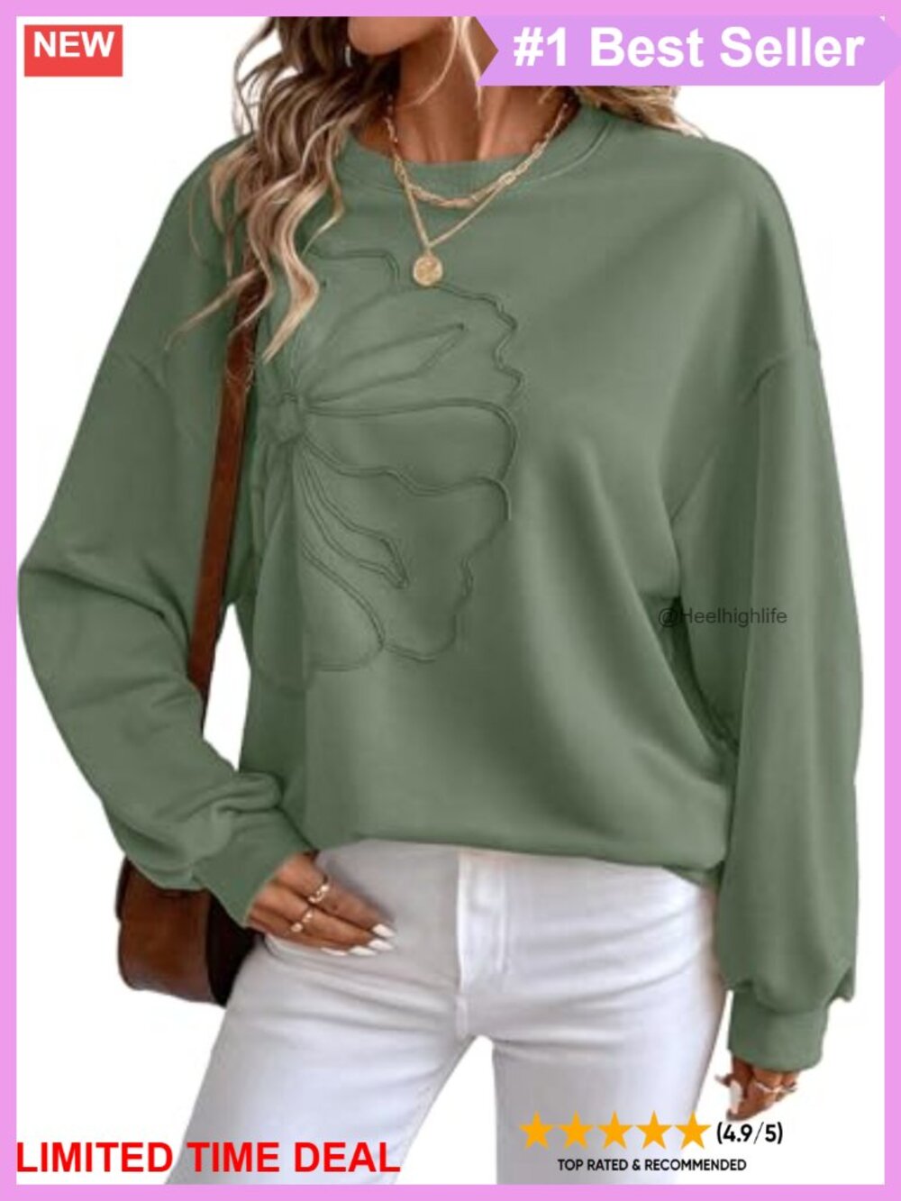 Oversized Crewneck Sweatshirt Long Sleeve Cotton Blend Pullover